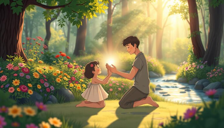 A warm, tranquil garden scene symbolising connection and emotional healing.