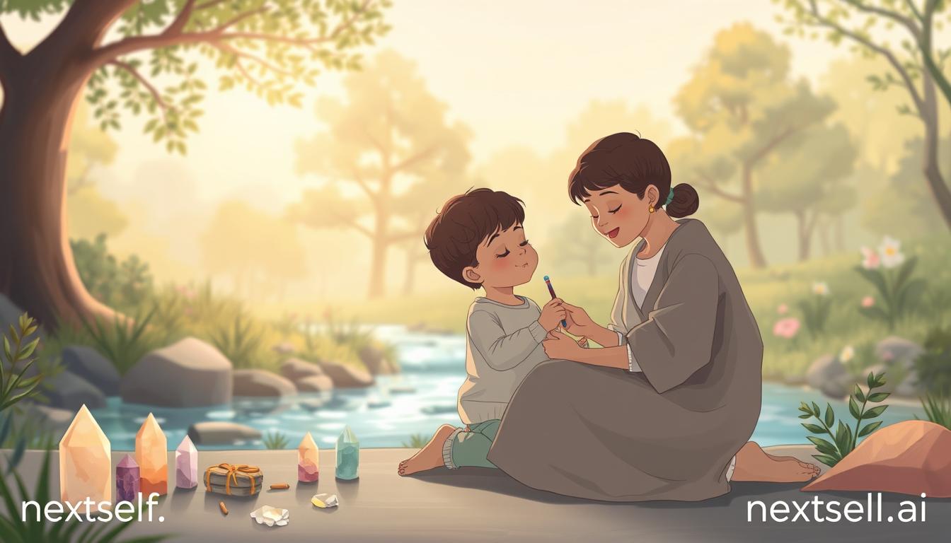 A serene, sunlit scene representing inner-child healing.